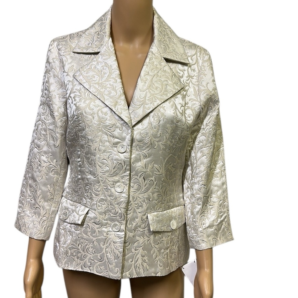 Isda & Co Jacquard Silver Sparkle 3 Quarter Sleeve 3 Button Blazer Suit Jacket M
